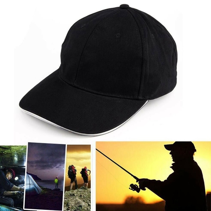 Cool LED Baseball Cap Battery Operated Shine at night Cotton Peaked Hat Outdoor Sports Wear With Adjustable Back Closure