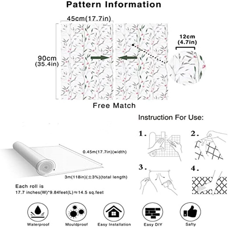 LUCKYYJ-papel tapiz de hoja Floral para pared, vinilo autoadhesivo, de papel de pared para paredes, baño, dormitorio, decoración del hogar