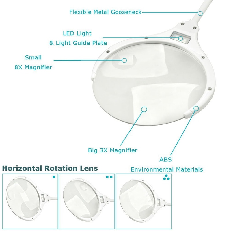 Håndholdt lup 3x 8x oplyst skrivebord bord led lampe forstørrelsesglas genopladelig lup med lys til håndværk hobbyer