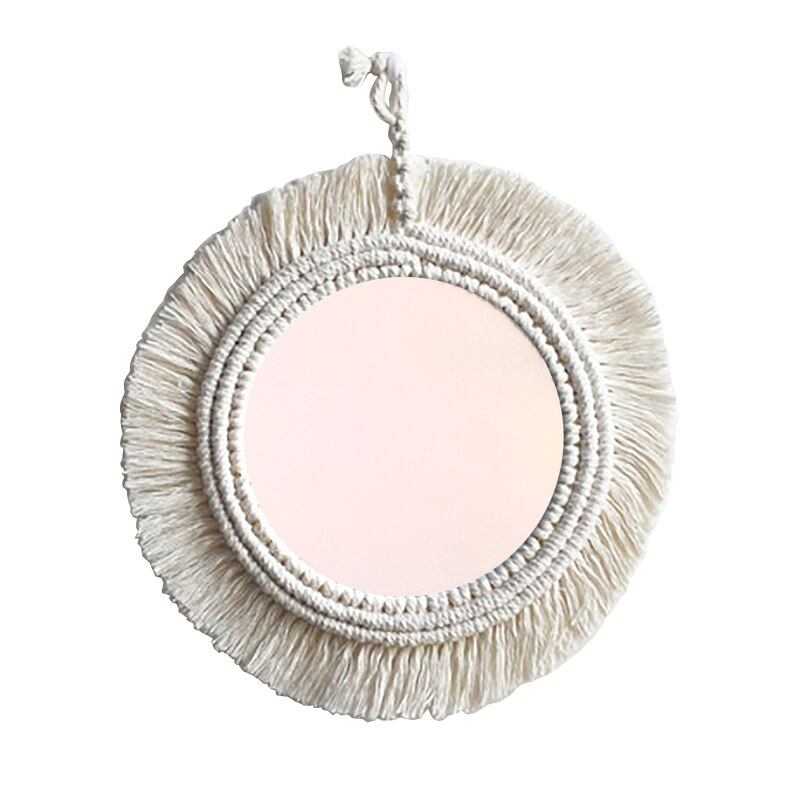 Tapiz de espejo de macramé tejido a mano, espejos, decoración artística de pared, adorno colgante de algodón para decoración del hogar, dormitorio y sala de estar: Blanco