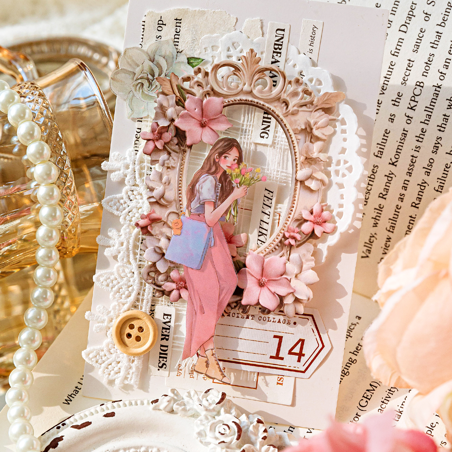 10 unids/pack Vintage flores ahuecadas borde Collage tarjeta alivio estilo europeo y americano manual Material decorativo papel