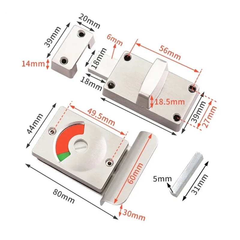 Scheidingsdeurslot aluminium badkamer met rood groen indicatorslot voor openbaar toilet nachtschoot kantoor kleedkamer