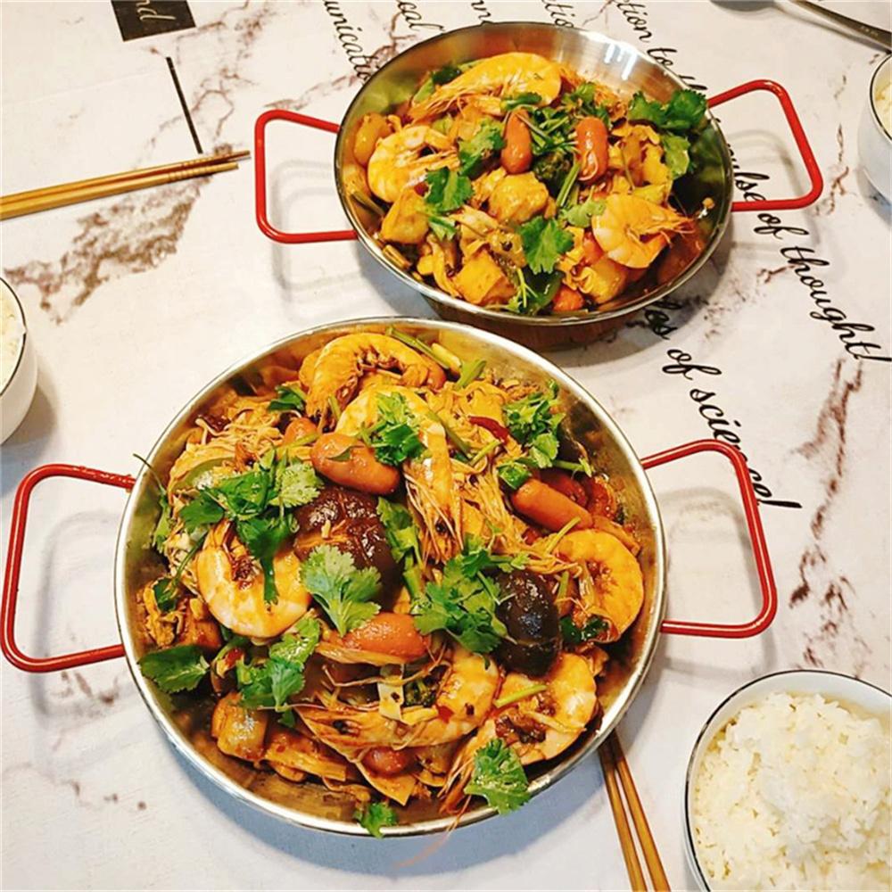 Stainless Steel Spanish Double Handle Pans Home Cooking Pot Seafood Pot