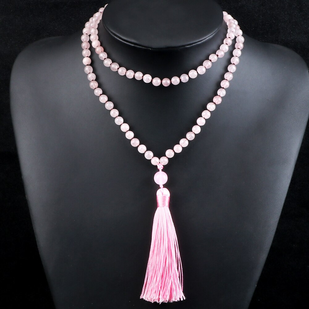 6mm rosa chalcedônia multicamadas pulseira de alta qualidade 108 contas borla pingente colar oração energia cura pulso pulseiras presente