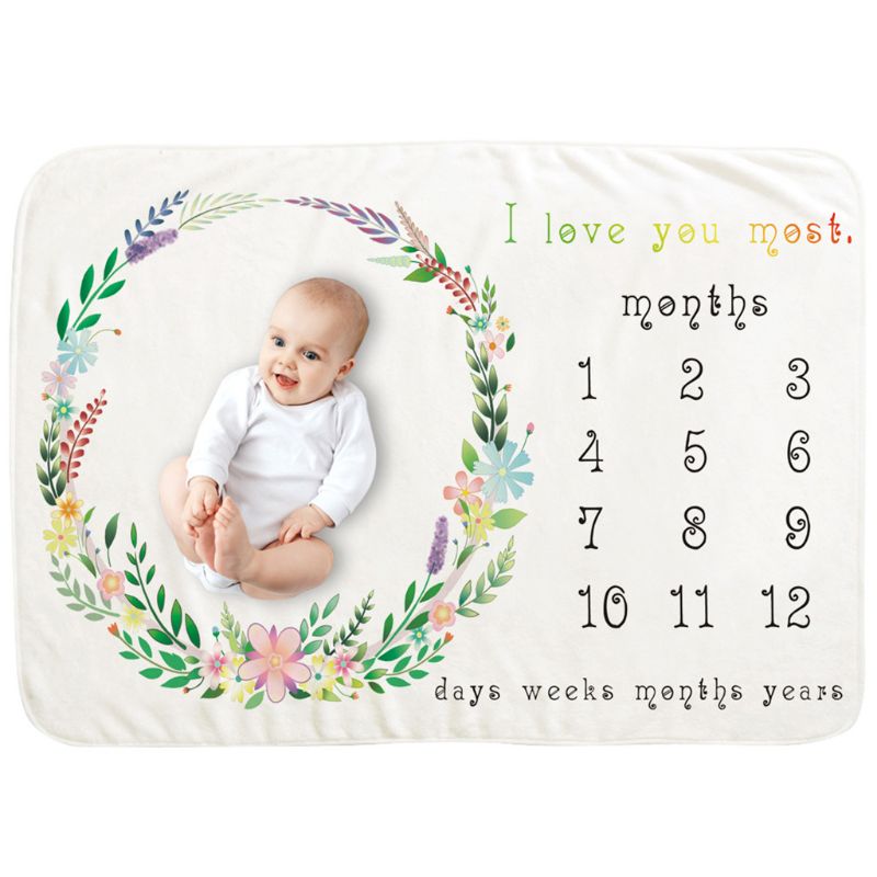 Baby Monthly Record Growth Milestone Blanket Wreath Pattern Photography Props R2JF
