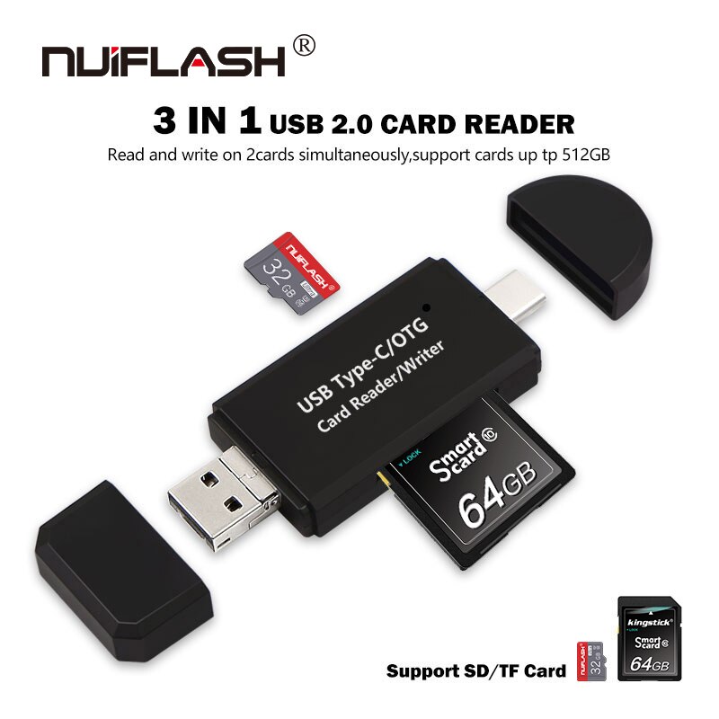 3 in- 1 2.0 -usb-kartenleser in feuerzeugform, gehäuse aus aluminiumlegierung, hochgeschwindigkeits-speicherkartenleser, tragbar, unterstützt  m2,  ms/ms pro usw.