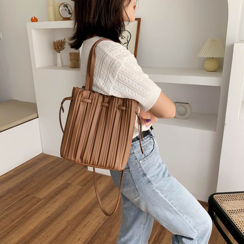 Luxury Handbag Women Bags Fold Drawstring Shopping Bag Female Casual Travel Crossbody Shoulder Bags Women Leather Totes