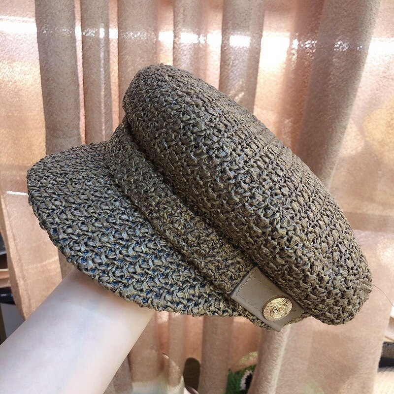 Gorro de marinero sombrero de paja para hombre de verano para mujer sombrero octogonal con personalidad británica Vintage sombrero de sol que combina con todo transpirable: 03