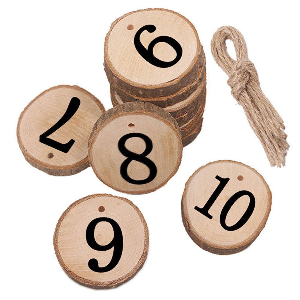 10pcs Craft Figure Card Table Number Hanging Ornament Party Supplies Digital Wedding Wooden Rustic Seat Round Centerpieces