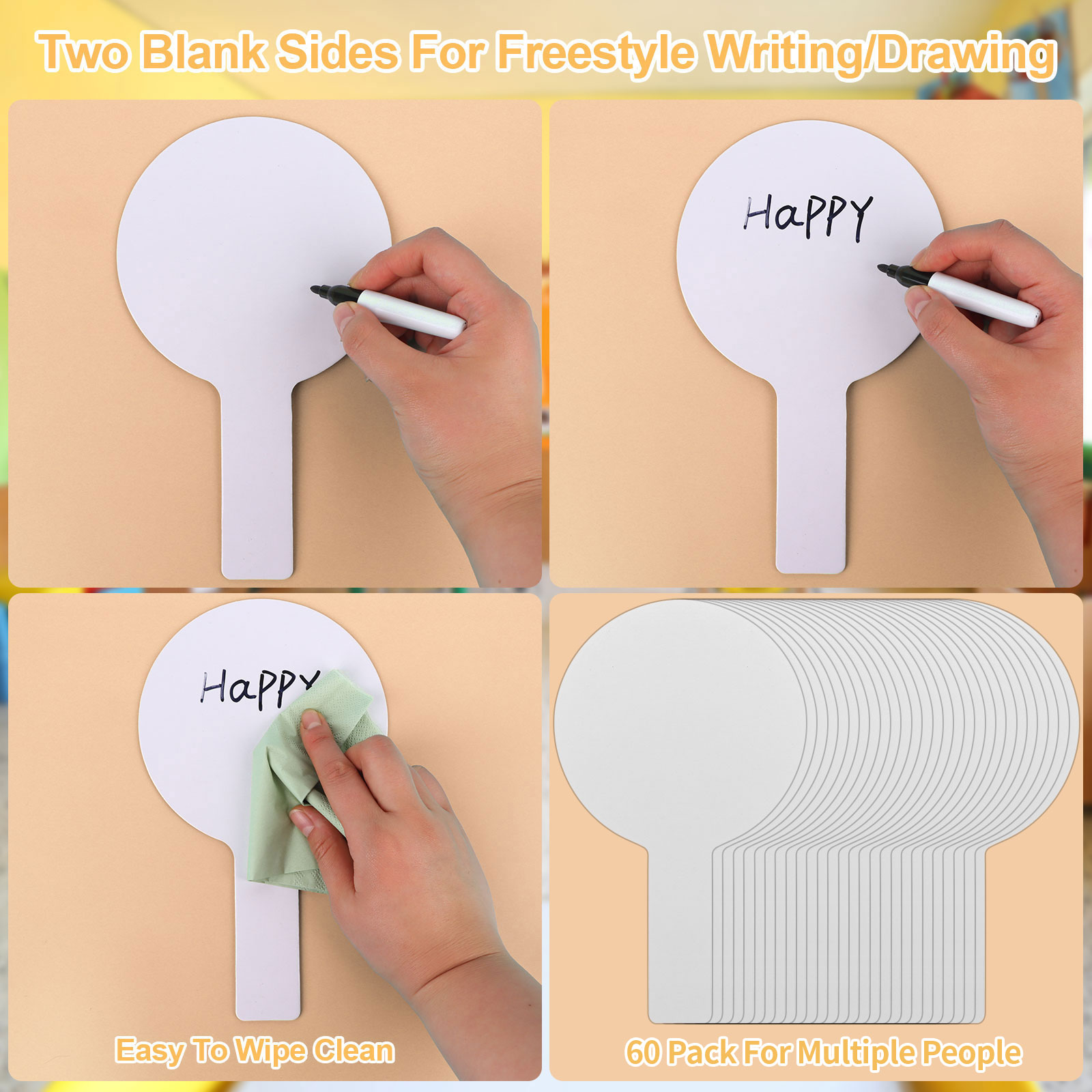 10-100 Stuks Droog Wissen Antwoord Peddels Handheld Dubbelzijdige Peddels Mini White Boards Kleine White Board Droog Wissen borden Veiling