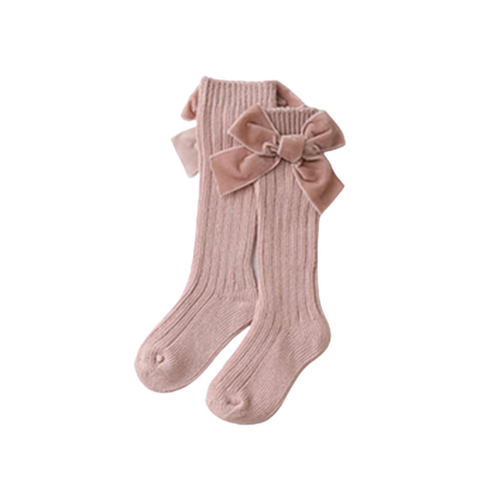 Chaussettes à nœud papillon pour fille, chaudes, confortables, de couleur unie, automne-hiver: Rose