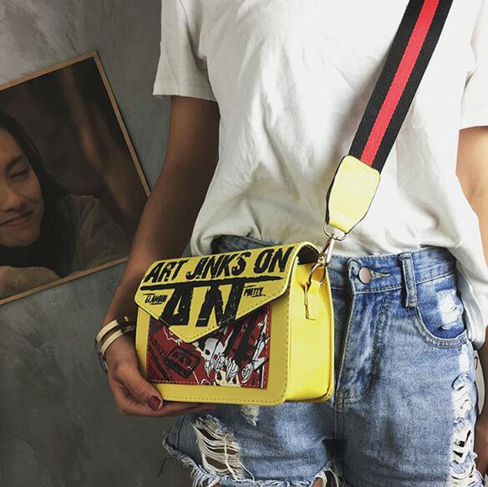 Sacs à main avec impression de dessin animé pour femmes, sac incliné pour filles, pochette sacs à main en polyuréthane: yellow