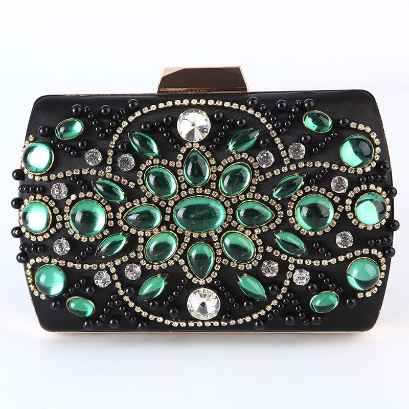 Top Grade Gemstone Women Evening Bags Retro Beaded Clutch Bag Female Wedding Clutches Purses Box Bags
