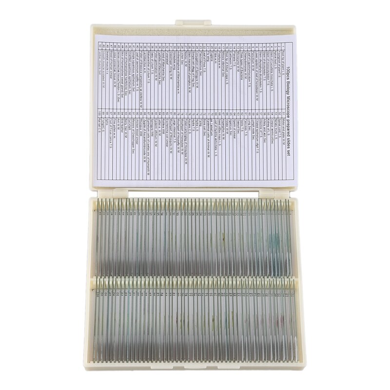 100PCS Glass Slice Prepared Microscope Slides Educational Specimen Human Tissue Sections with Plastic Box