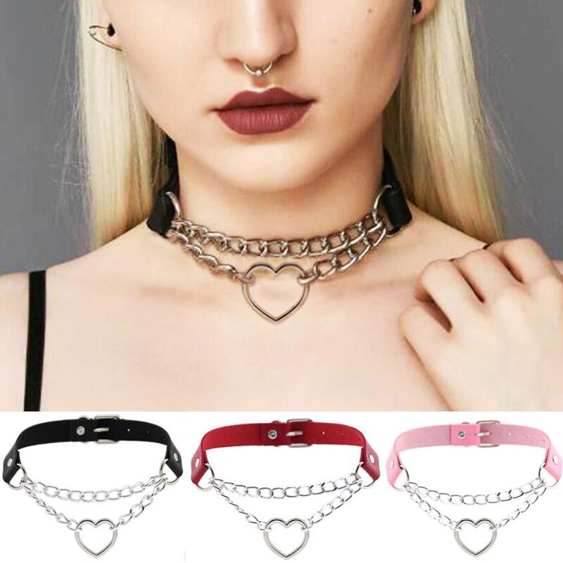 Punk Kühlen Hiphop gotisch Herz Kette Halsband Kragen Harajuku Halsband Frauen Leder Schnalle Chocker Emo Kawaii Schmuck Zubehör