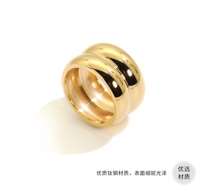 HUANZHI Einfache Neue Gold Doppel Schleife Breite Geometrische Kreis Glatte Ringe für Frauen Partei Schmuck: Ursprünglich Titel