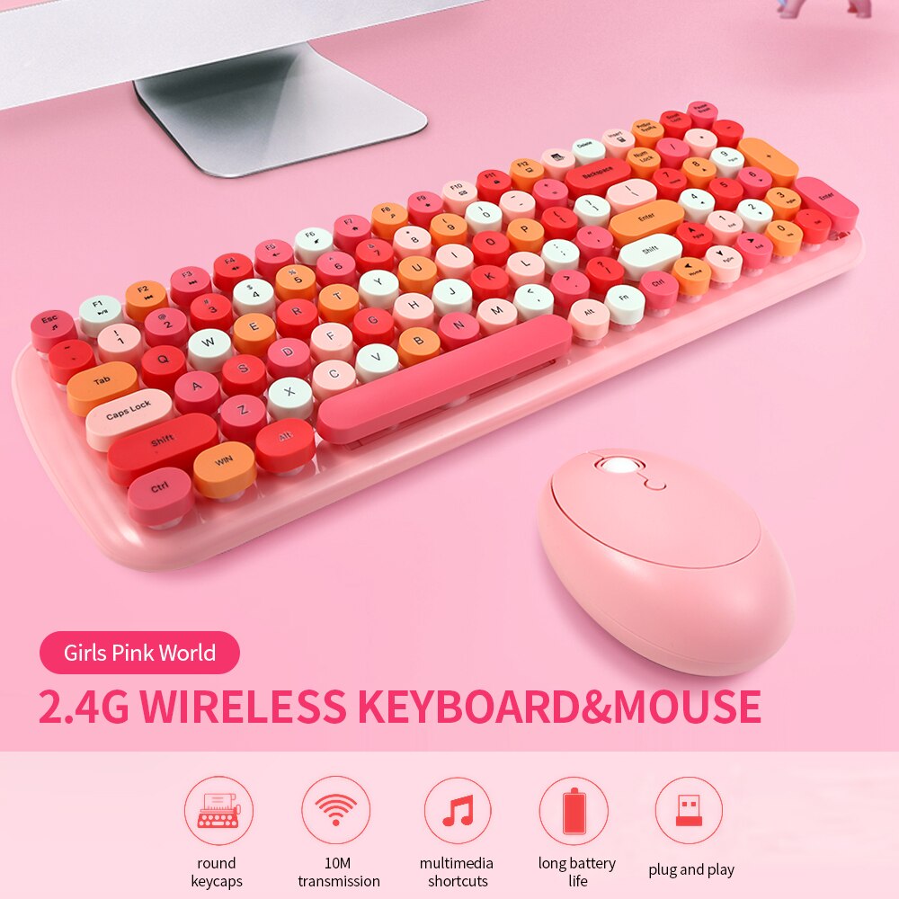 Mofii Candy XR 2.4G Wireless Keyboard Mouse Combo with 100key Round Keycaps Mixed Color Keyboard 4key Ergonomic Mouse for Office