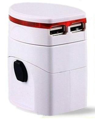 2USB Universal World Travel Charger Adapter Plug All in one AC Power Adapter Converter om US/UK/AU/EU Plug Socket International: WHITE