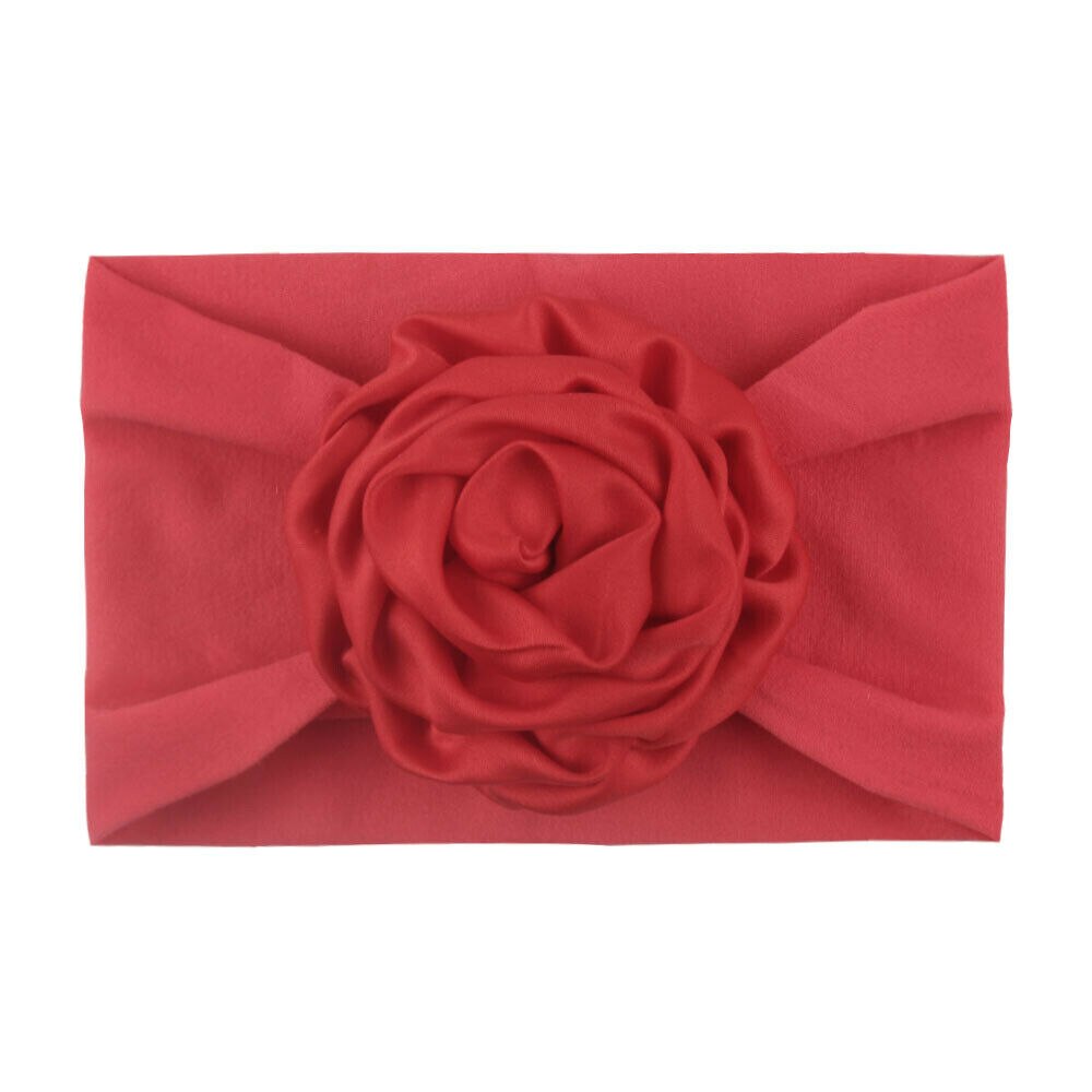 Baby Turban Hoofdband - Grote Bloem Strik - Bloemendessin - Katoen - Peuter Meisjes Accessoires: Rood