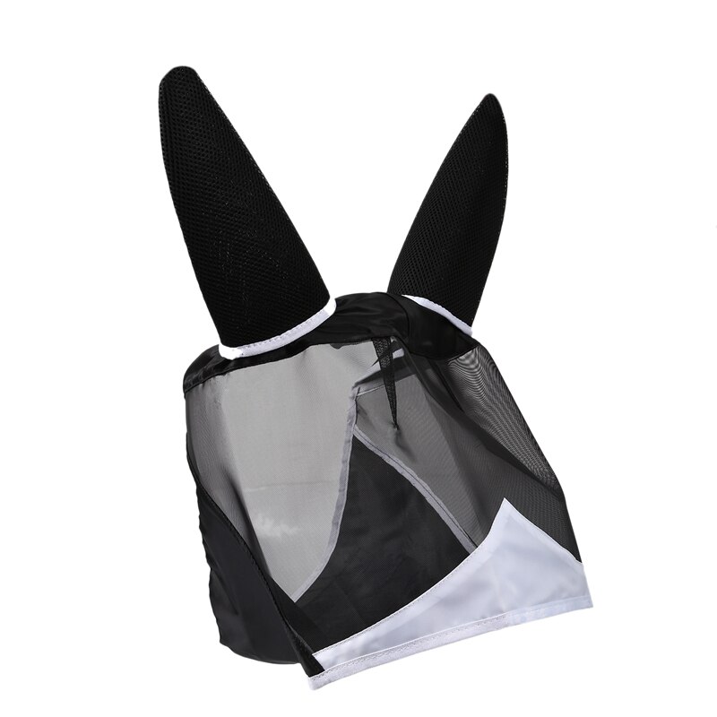 Fine Mesh Horse Mask Uv Protection Fly Mask with Ears Equine Long Nose Breathable Black