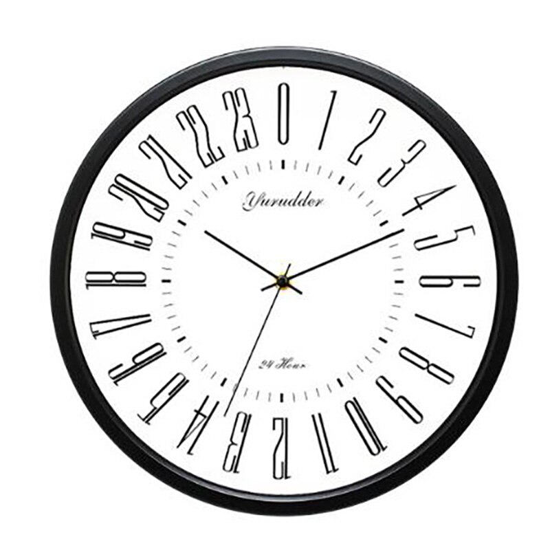 Newest 24 Hour Dial 12 Inches Metal Frame Modern Decorative Round Wall Clock: white black