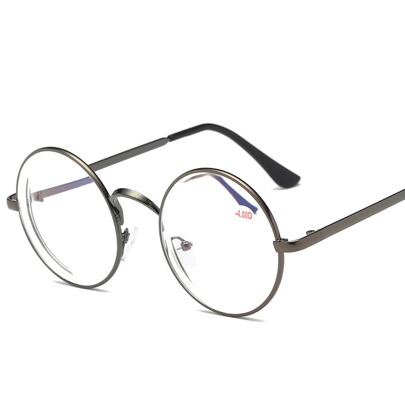 Óculos de miopia redondos clássicos com dioptria-1.0 a-4.0 vintage armação de metal mulher homem unisex óculos de visão estreita lente: -300 / Cinza