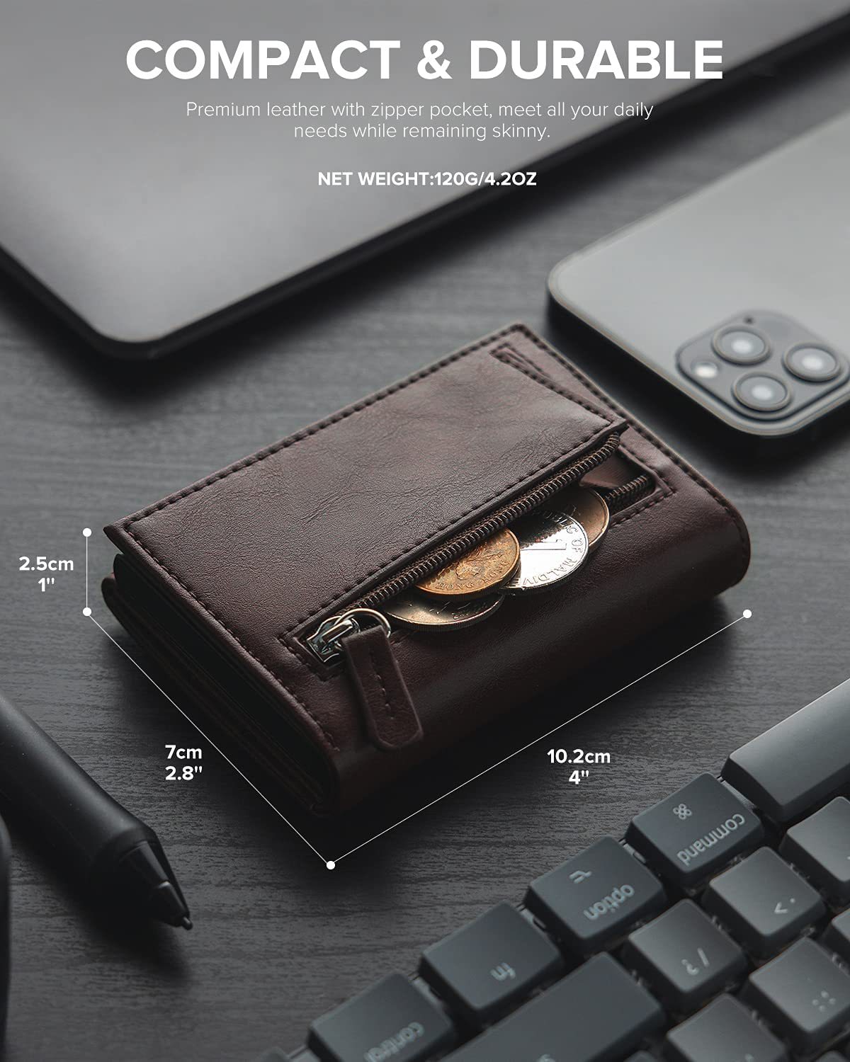 men's lock, card paper with coin and bill compartments Foldable wallet with RFID