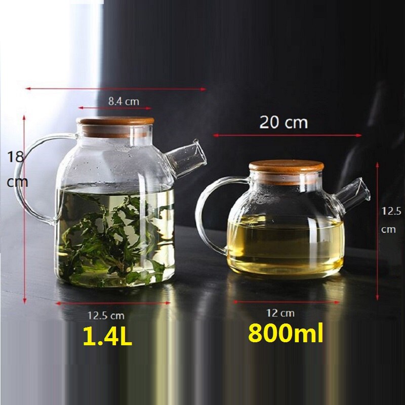 Tea Pot Set Heat-resistant Glass Jug Can Be Heated Bamboo Lid Large Capacity Borosilicate Glass Kongfu Tea Set Kitchen Supplies