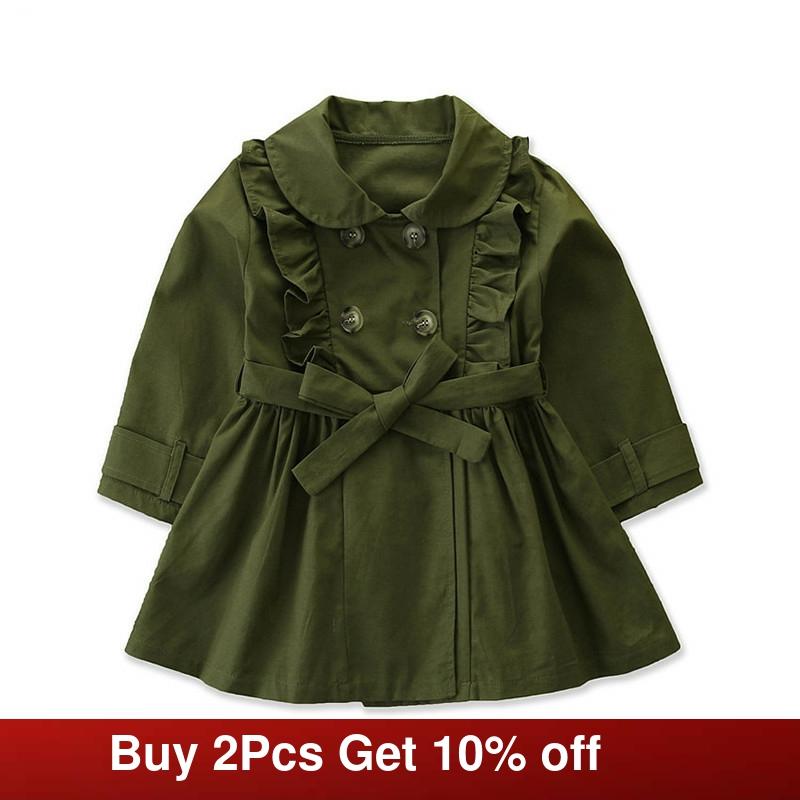 Melario Girls Trench Autumn Long Sleeve Ruffles Long Trench Coats Gilrs England Style Trench with Sashes Kids Coat