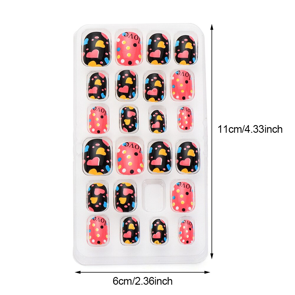 24 pièces dessin animé auto-adhésif faux ongles presse sur ongles enfant couverture complète détachable réutilisable acrylique bâton sur faux ongles