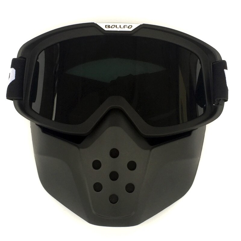 Lunettes de moto rétro anti-poussière Anti-UV, masque de Motocross, filtre de respiration modulaire détachable, masque pour casque ouvert: BOF-40-Black-Black