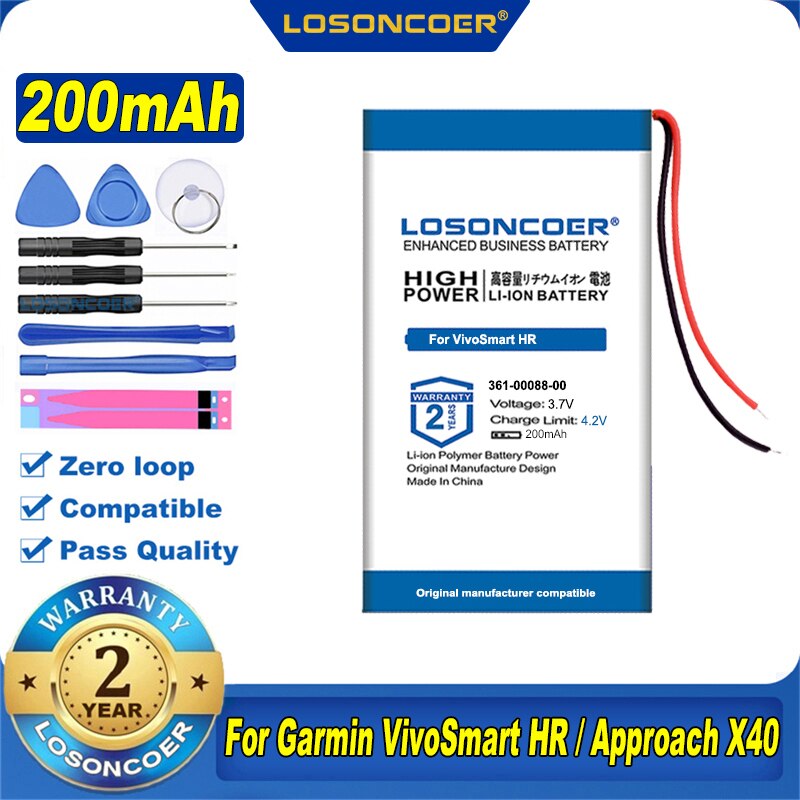100% Original LOSONCOER 200mAh 361-00088-00 Battery For Garmin VivoSmart HR / VivoSmart HR+ Approach X40 Batteries