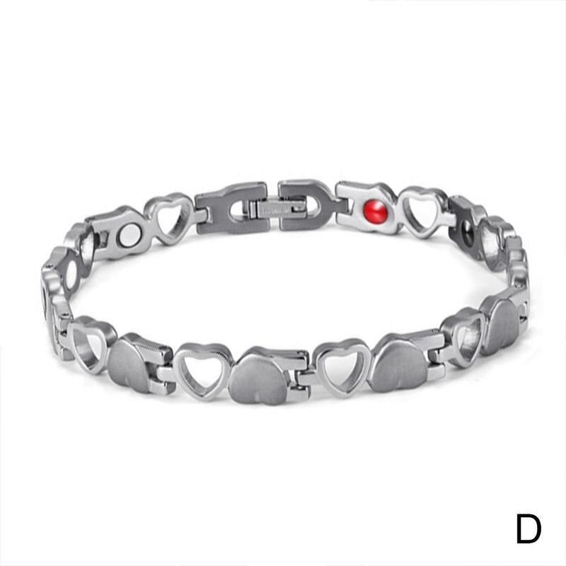 Pulsera magnética de acero y titanio con forma de corazón hueco para mujer de 20CM * 7MM, pulsera magnética moderna de acero inoxidable con forma de corazón: D