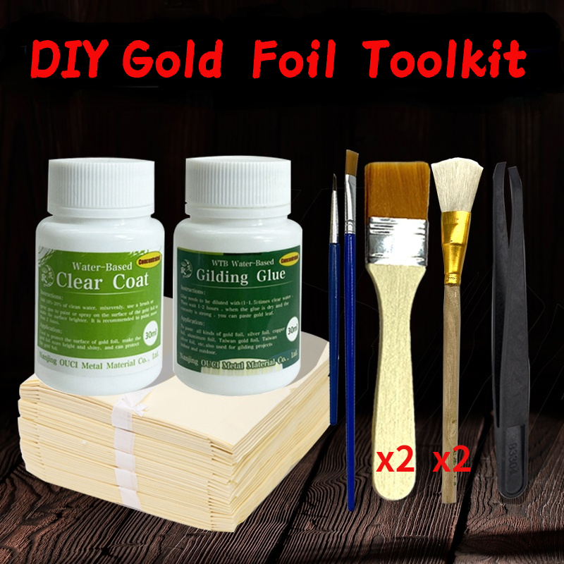 Vergoldungskleber, Goldfolienblätter für Kunsthandwerk, Papierpulver, Blattgold, konzentrierter Kleber auf Wasserbasis, Mangel und Goldfolien-Toolkit