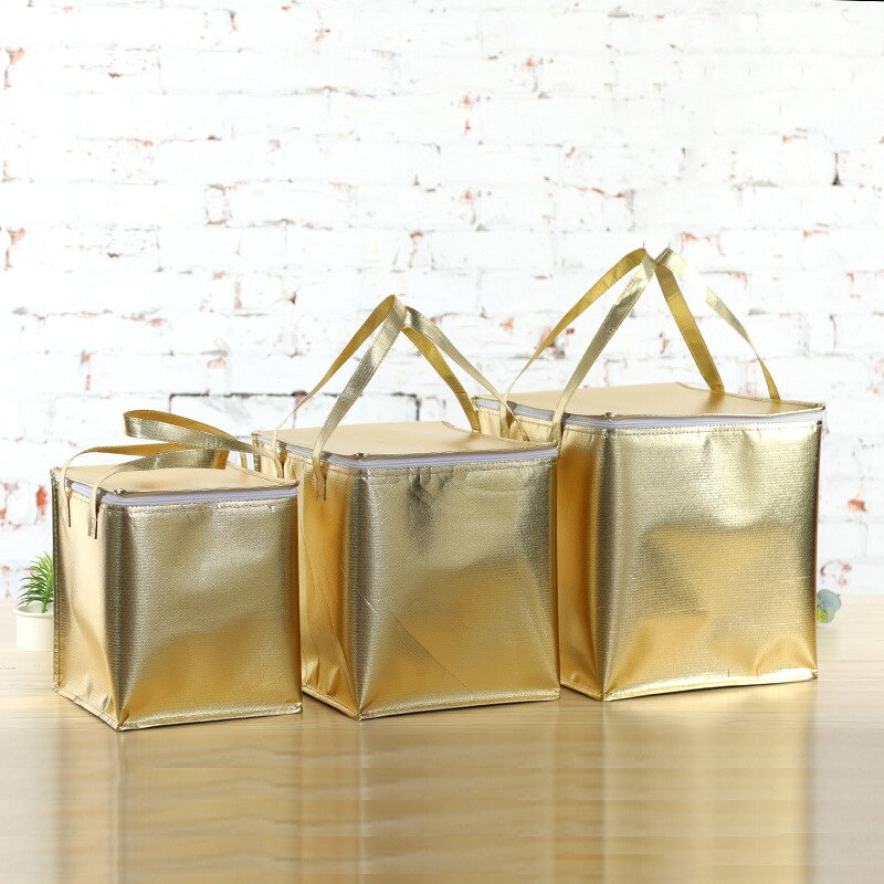 Gold Insulated Bag Thermal Cooler Picnic Foldable Ice Pack Portable Cake Carrier Food Pizza Insulation Lunch Bag