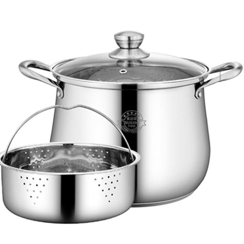 Soup Pot Thick 304 Stainless Steel Pot Large Capacity Double Bottom Noodle Pot Porridge Pot Cooker Universal High Soup Pot