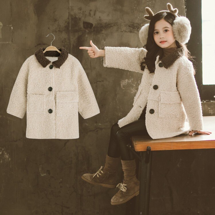 Altay-abrigo grueso de terciopelo para niña, abrigo grueso con cuello vuelto de forro polar, abrigo cálido y amigable con la piel, novedad de , Otoño/Invierno: Cream / 150cm