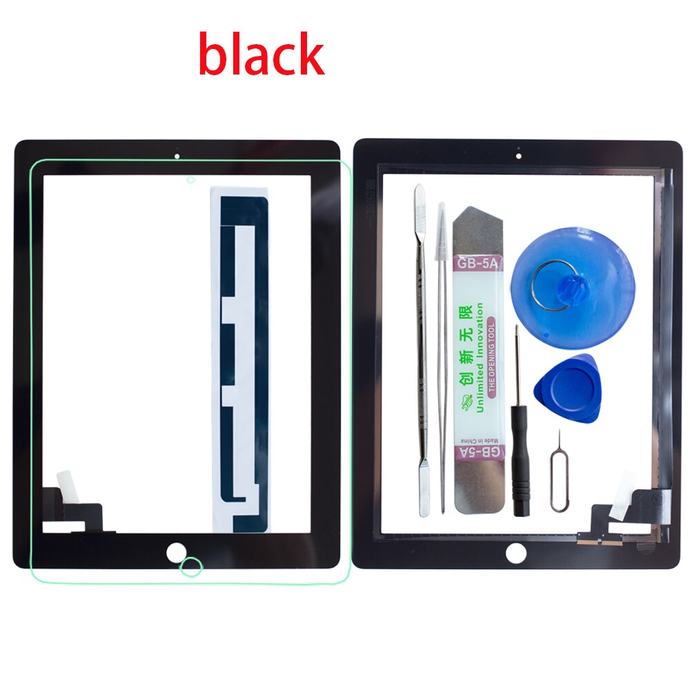 Voor iPad 2 Touch Screen Digitizer Glas Met Lijm + Volledige Gereedschap + Gehard Glas A1395 A1396 A1397: black