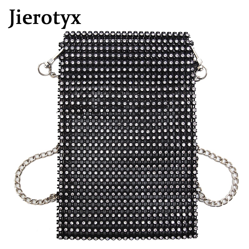 JIEROTYX Super Flash Women Shoulder Bag Full Diamonds Lady Crossbody Bag Chain Diagonal Handbag Mobile Phone Lady mini Bag