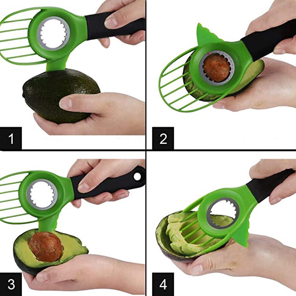 Avocado Slicer 3 in 1 with Silicon Grip Handle Avocado Shea Corer Splitter Pitter Cutter Pit Remover Multifunctional Fruit Knife