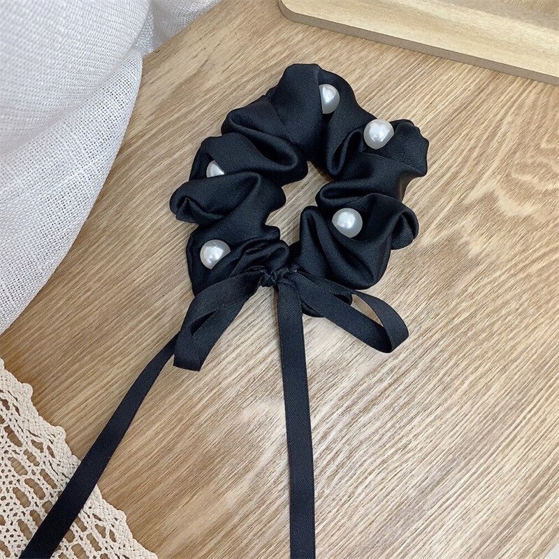 Lazo para el pelo con perlas negras para niña y mujer, banda de goma, coletero para el pelo trenzado, cuerda para el pelo circular, accesorios para el cabello trenzados