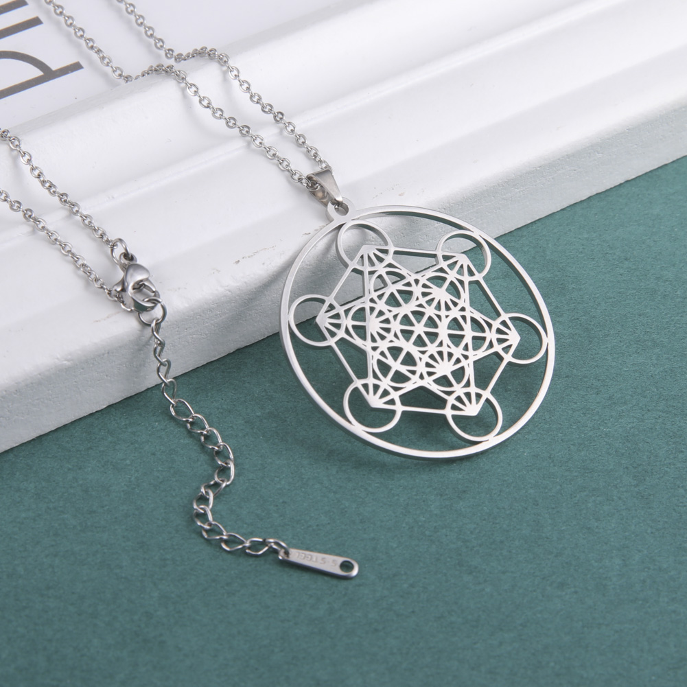 Skyrim Stainless Steel Angel Seal Archangel Metatron Cube Necklace Women Men Sacred Geometry Amulet Religious Spiritual Jewelry: Light Yellow Gold Color