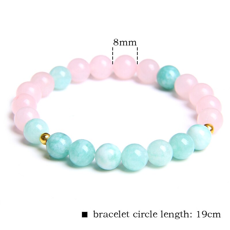 Pink Crystal Bracelet Natural Stone Beads Bracelets For Women Girl Rose Quartzs Stone Bracelets jewelry Femme Female Meditation: 1 Green Angelite / 23cm