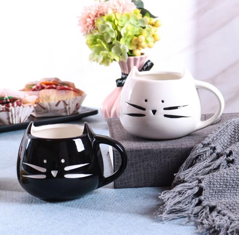 Eenvoudige Wit Leuke Paar Kat Mok Keramische Creatieve Koffie Porselein Zwart-witte Kat Novelty Wf