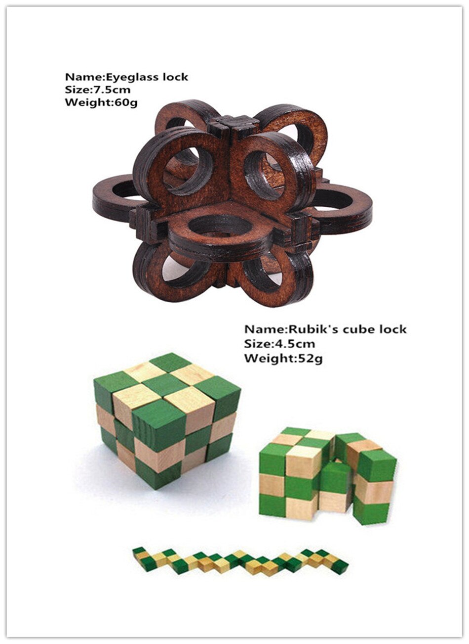 IQ Brain Teaser Cube And Other Styles Lock 3D Wooden Interlocking Burr Puzzles Game Toy Wood For Adults Kids: Zh729