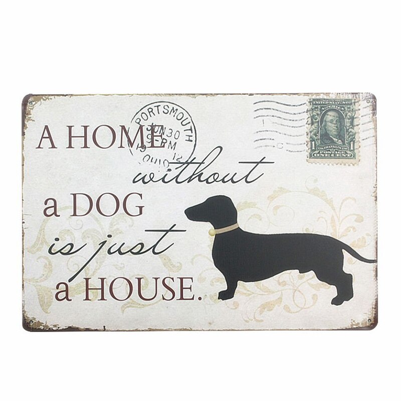 Et hjem uden hund er bare et hus. velkommen sød kærlighed familie vintage metal skilte retro blik plade maleri indretning væg: 1