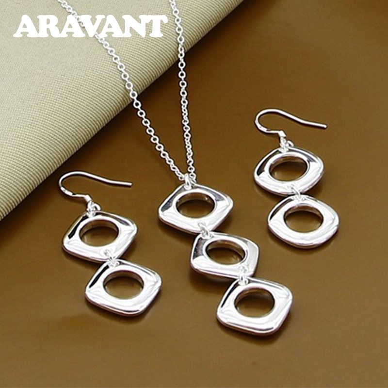Afrikaanse Sieraden Sets 925 Zilveren Geometrische Hangers Kettingen Oorbellen Set Dames Sieraden