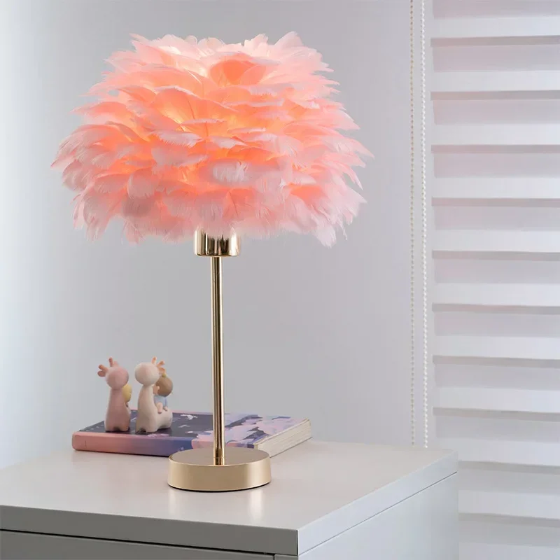 nordisch Feder Tischlampe Romantische Nachttischlampe Studie Schlafzimmer Dekoration Atmosphäbetreffend Nachtlichter