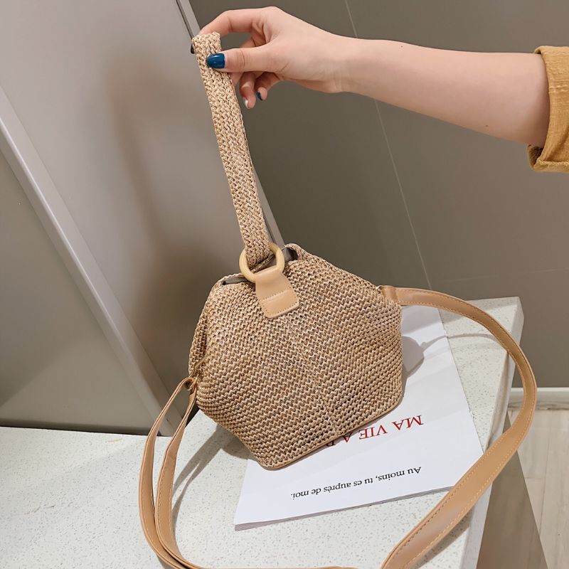 Bolso de mano con correa de ganchillo de paja para mujer, Mini bolso de mano con correa para la playa, bandolera de noche, de verano,