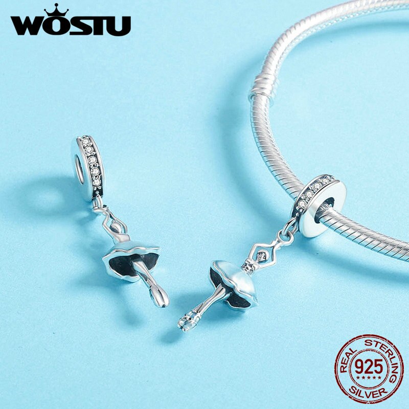 WOSTU 925 Sterling Zilver Ballet Meisje Ballet Angel Hanger Charm fit Originele WST Bedelarmband DIY Sieraden FIC514